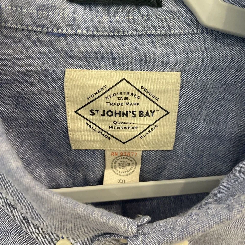 St. John's Bay Mens XXL Legacy Oxford  Slim Fit Blue Button Up Long Sleeve - Picture 2 of 7